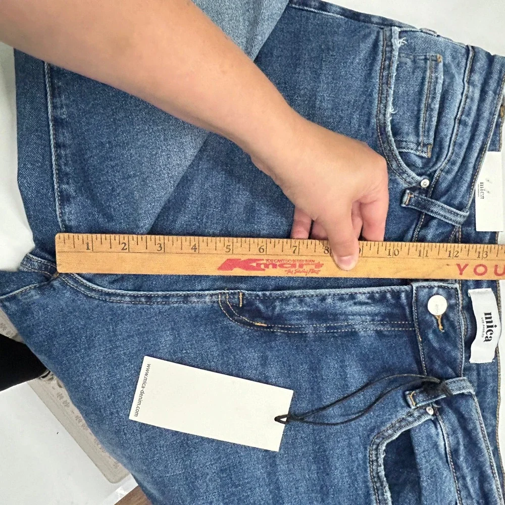 Mica Denim Super High Vintage Crop Flare Jeans 32 Medium Wash Distressed NWT